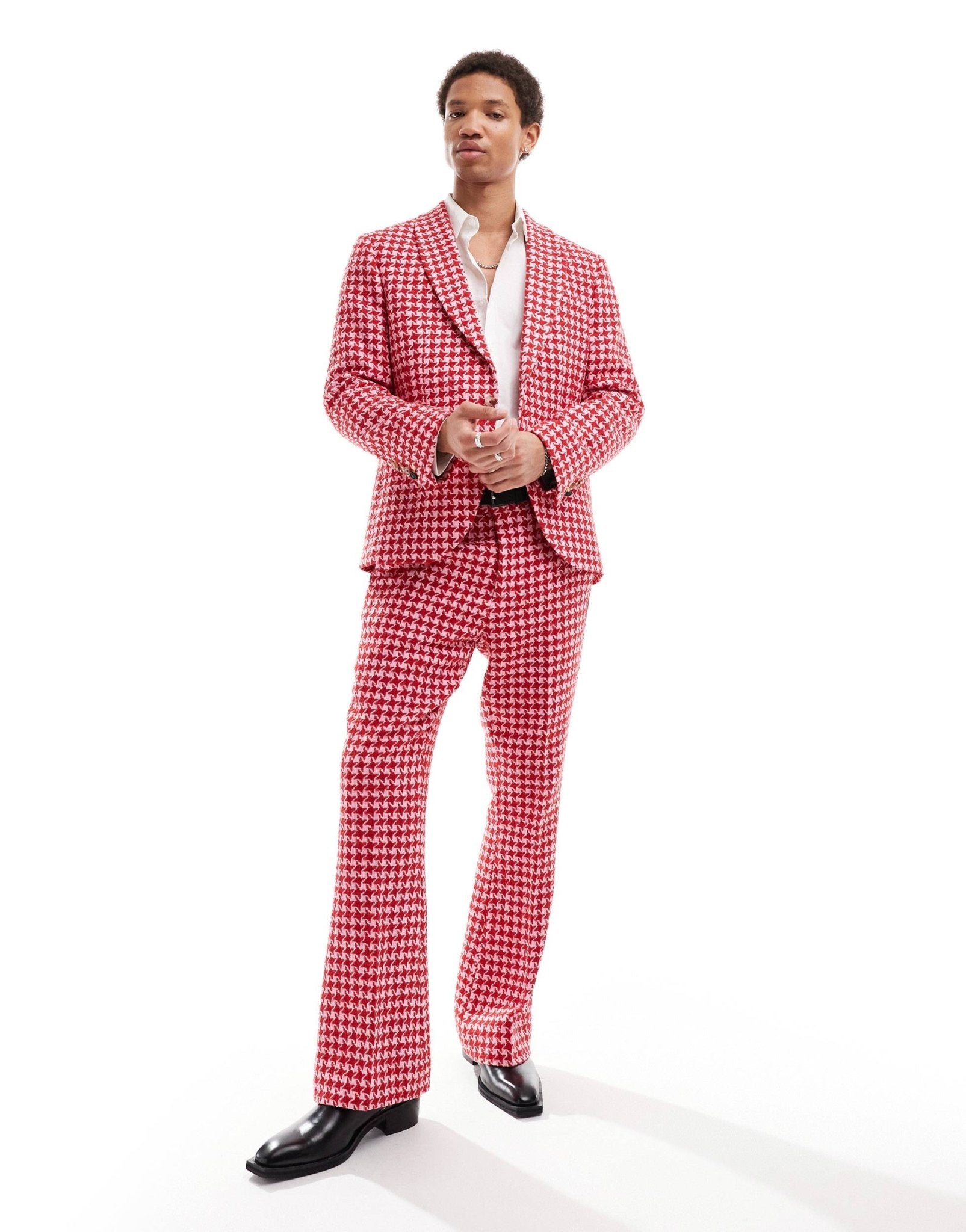 Twisted Tailor houndstooth slim suit jacket in red and pink - ASOS Sample Sale EU Store