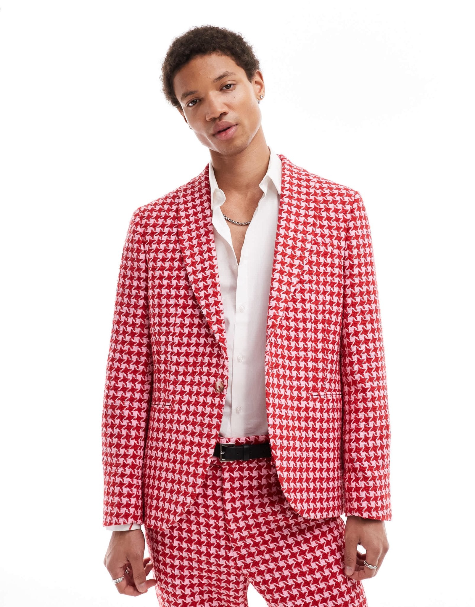 Twisted Tailor houndstooth slim suit jacket in red and pink - ASOS Sample Sale EU Store
