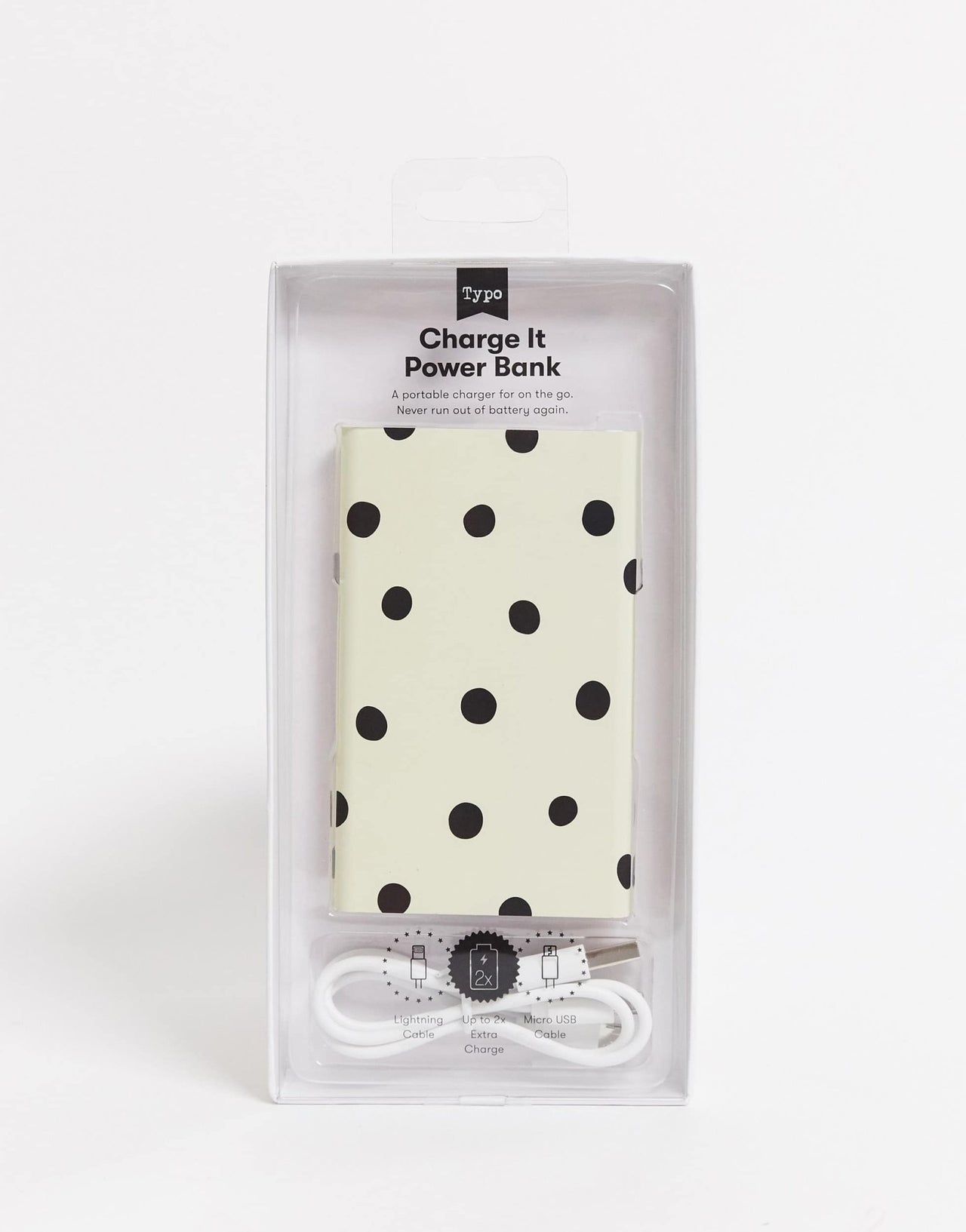 Typo portable charger in spot print - ASOS Sample Sale EU Store