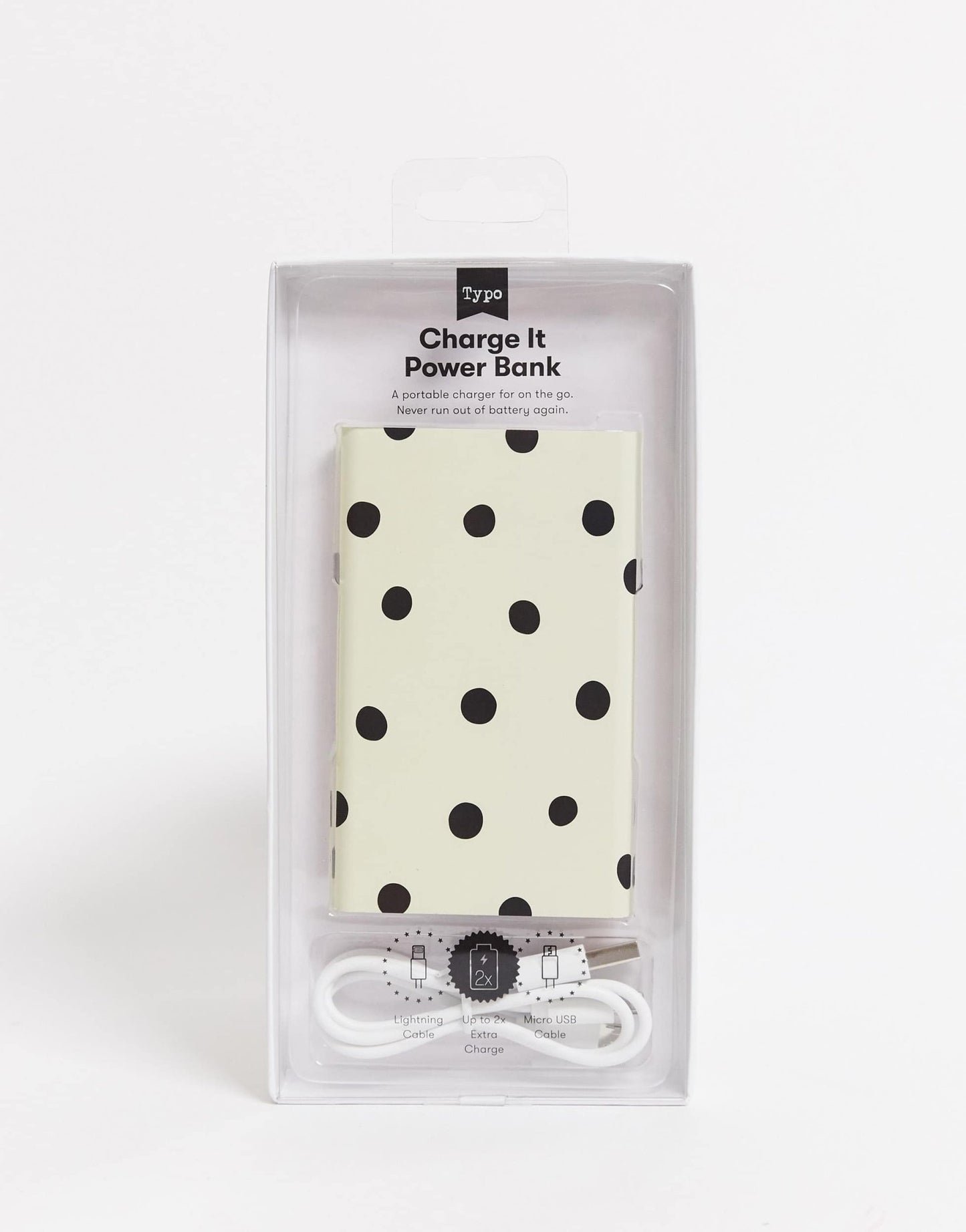 Typo portable charger in spot print - ASOS Sample Sale EU Store