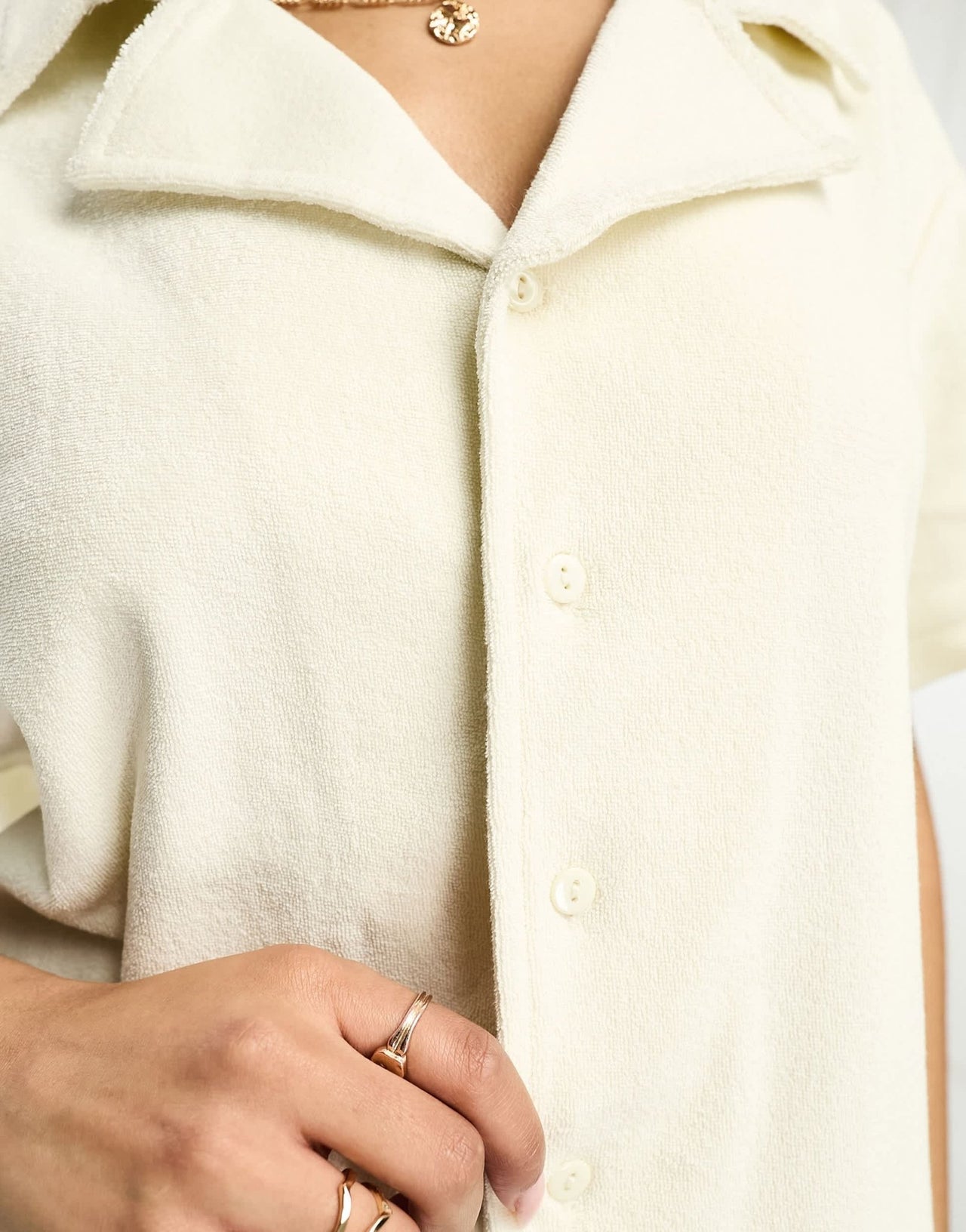 Urban Classics co - ord towelling shirt in white - ASOS Sample Sale EU Store