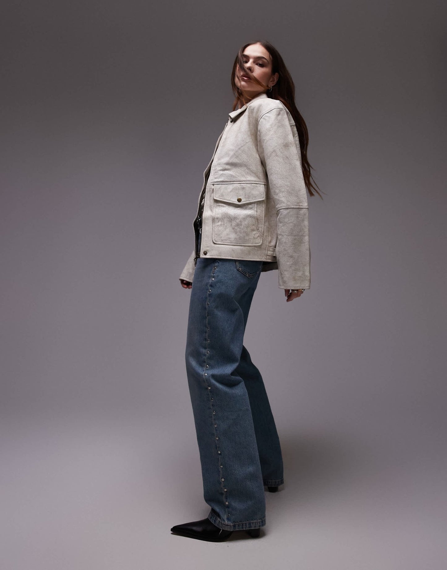 Urbancode cracked leather patch pocket harrington jacket in white - ASOS Sample Sale EU Store