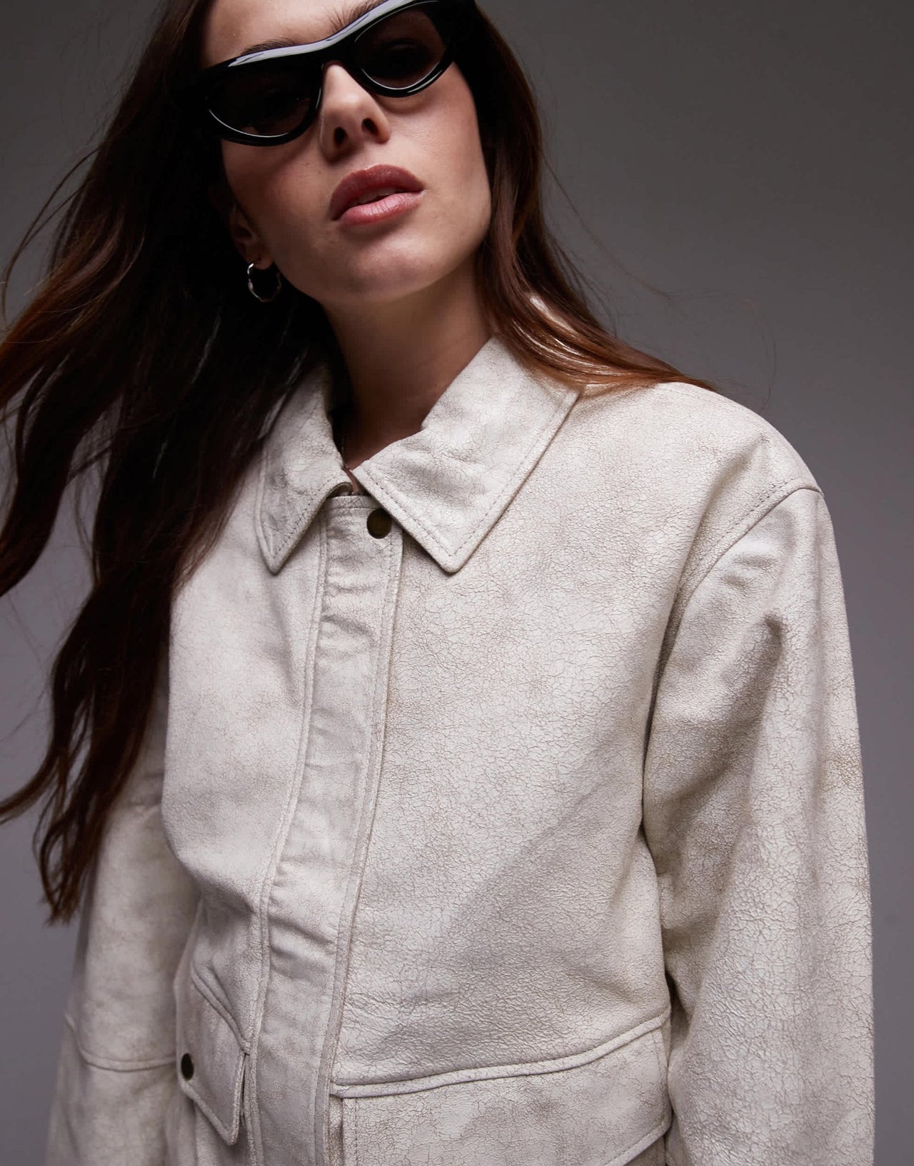 Urbancode cracked leather patch pocket harrington jacket in white - ASOS Sample Sale EU Store