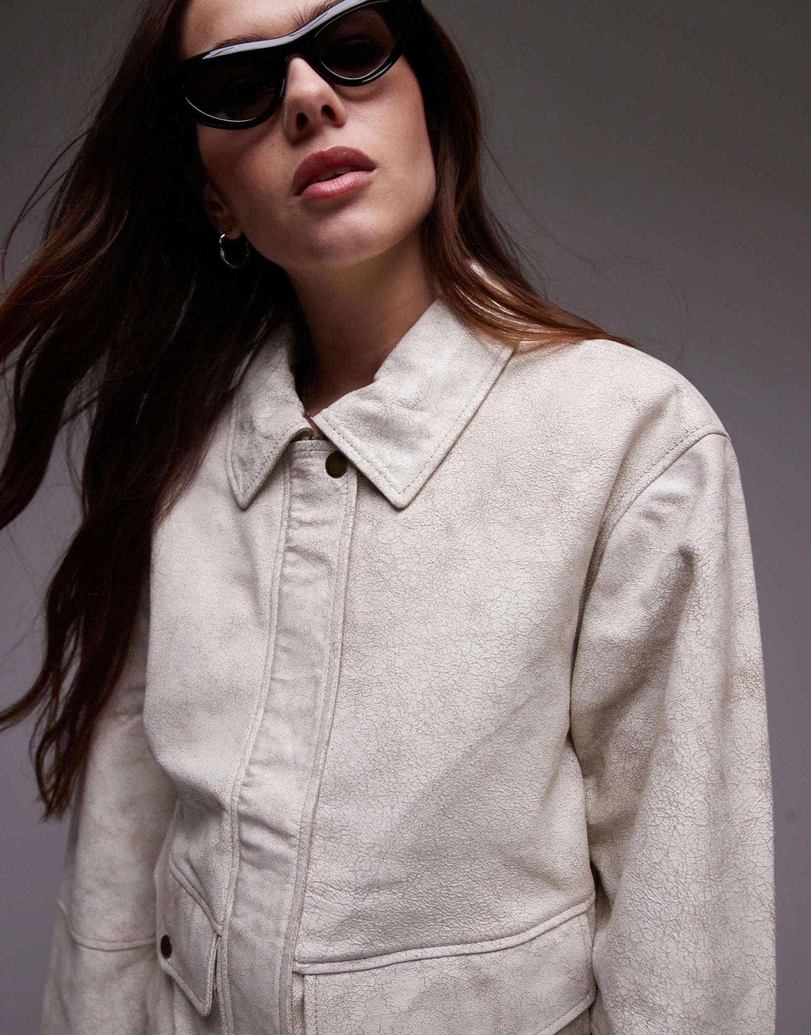 Urbancode cracked leather patch pocket harrington jacket in white - ASOS Sample Sale EU Store