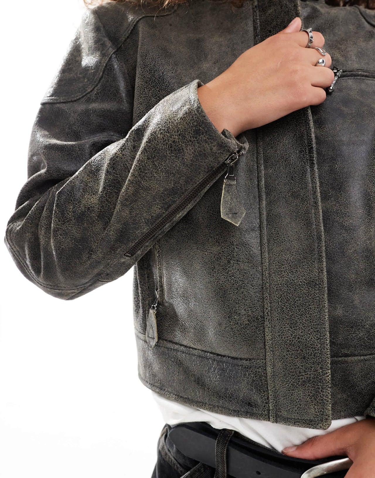 Urbancode distressed leather motor jacket in dark brown - ASOS Sample Sale EU Store