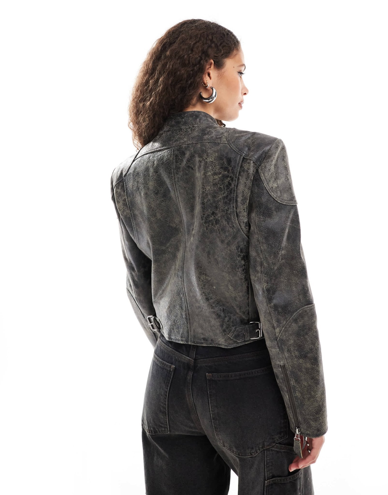 Urbancode distressed leather motor jacket in dark brown - ASOS Sample Sale EU Store