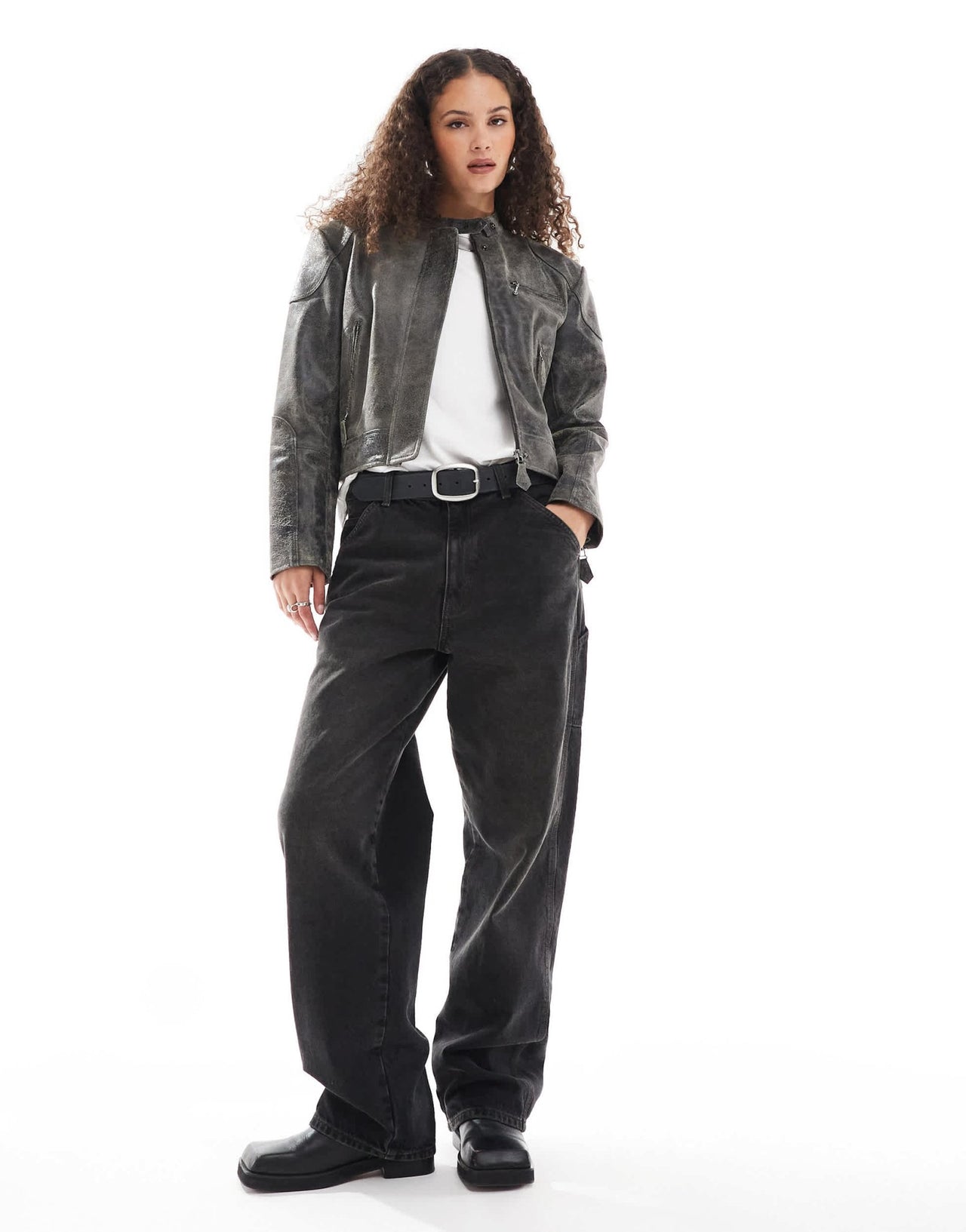 Urbancode distressed leather motor jacket in dark brown - ASOS Sample Sale EU Store