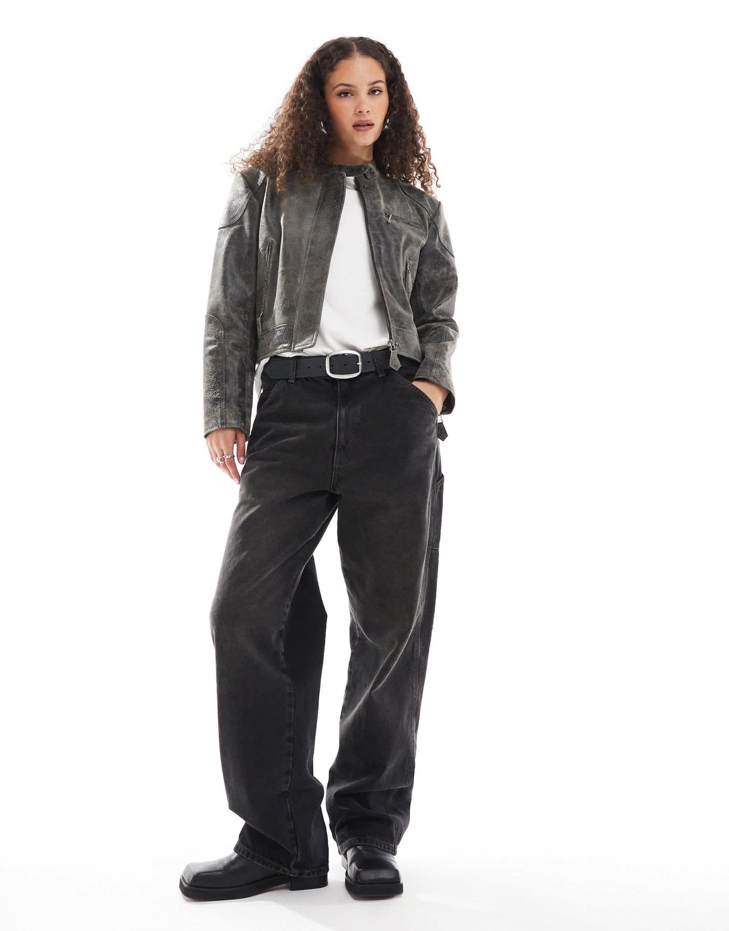 Urbancode distressed leather motor jacket in dark brown - ASOS Sample Sale EU Store