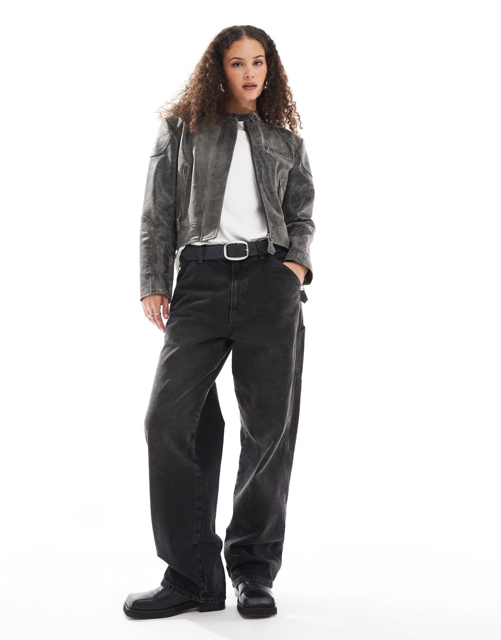 Urbancode distressed leather motor jacket in dark brown - ASOS Sample Sale EU Store