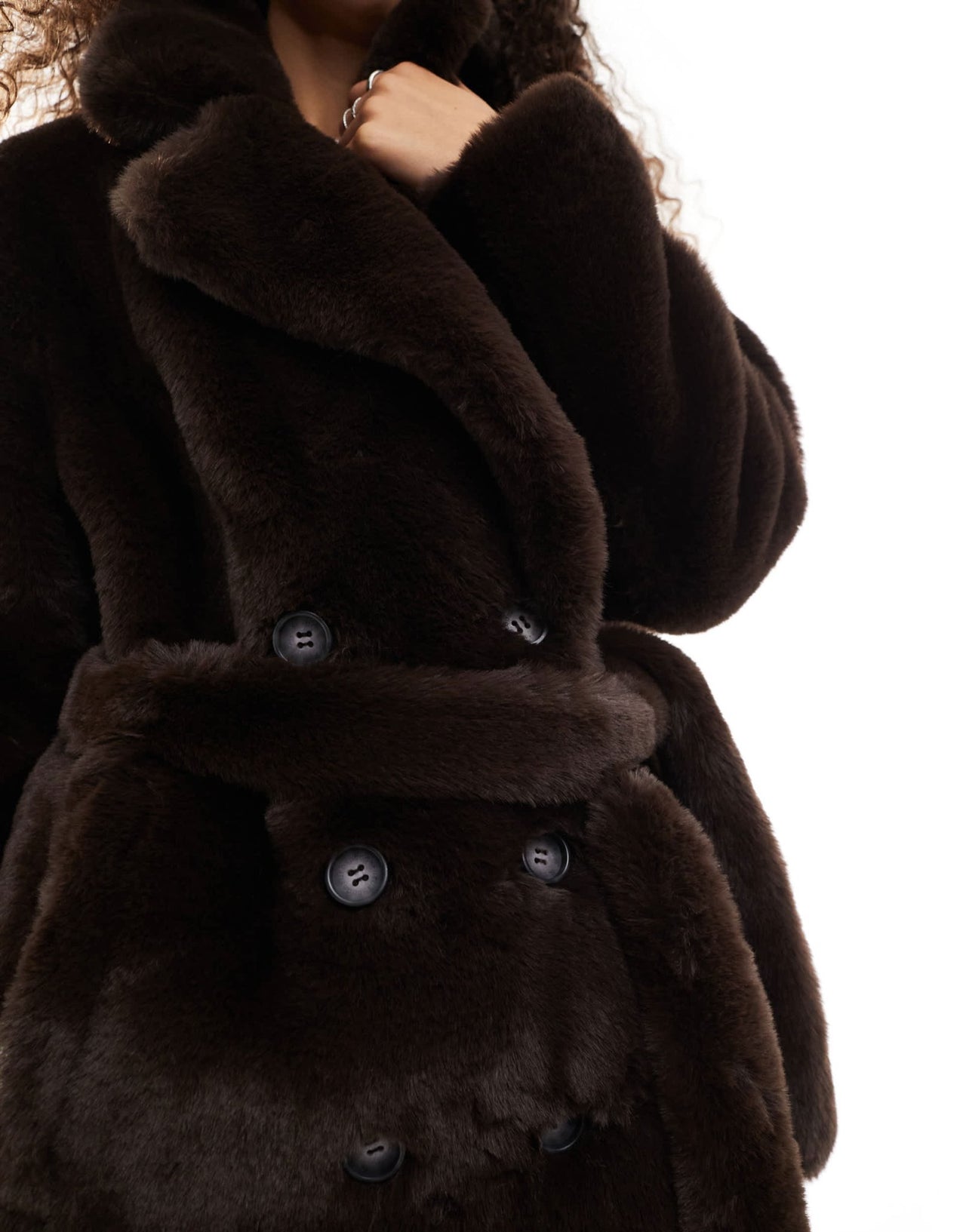 Urbancode faux fur oversized cocoon coat in chocolate brown - ASOS Sample Sale EU Store