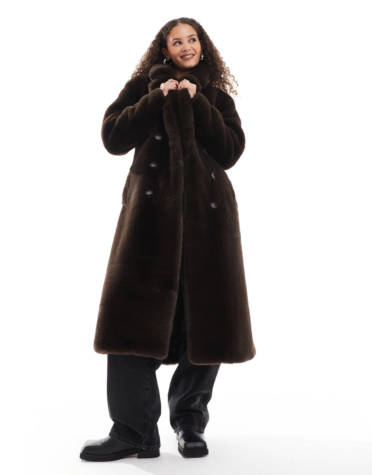 Urbancode faux fur oversized cocoon coat in chocolate brown - ASOS Sample Sale EU Store