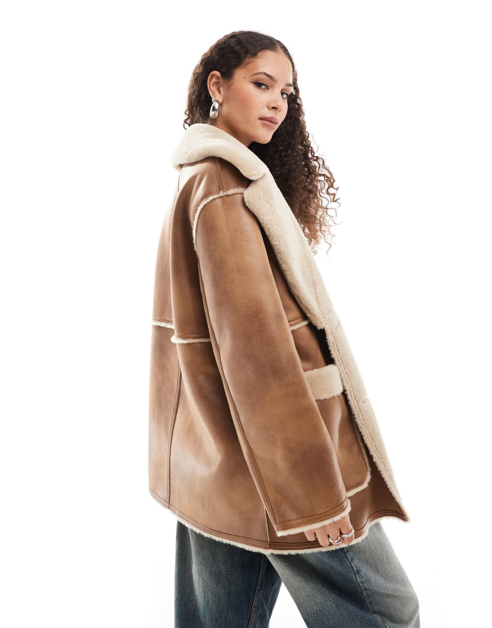 Urbancode faux shearling car coat in tan - ASOS Sample Sale EU Store