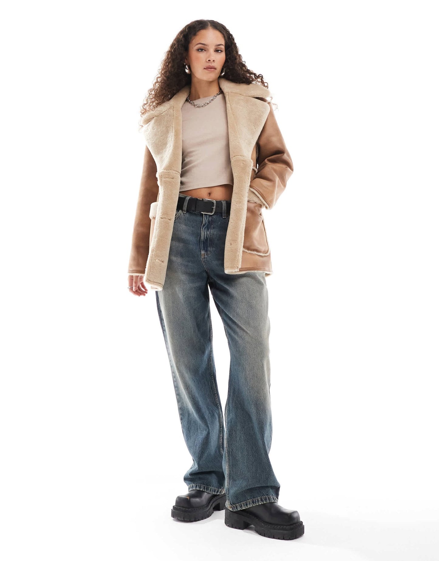 Urbancode faux shearling car coat in tan - ASOS Sample Sale EU Store