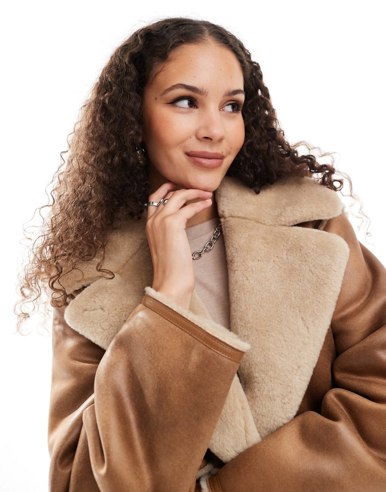 Urbancode faux shearling car coat in tan - ASOS Sample Sale EU Store