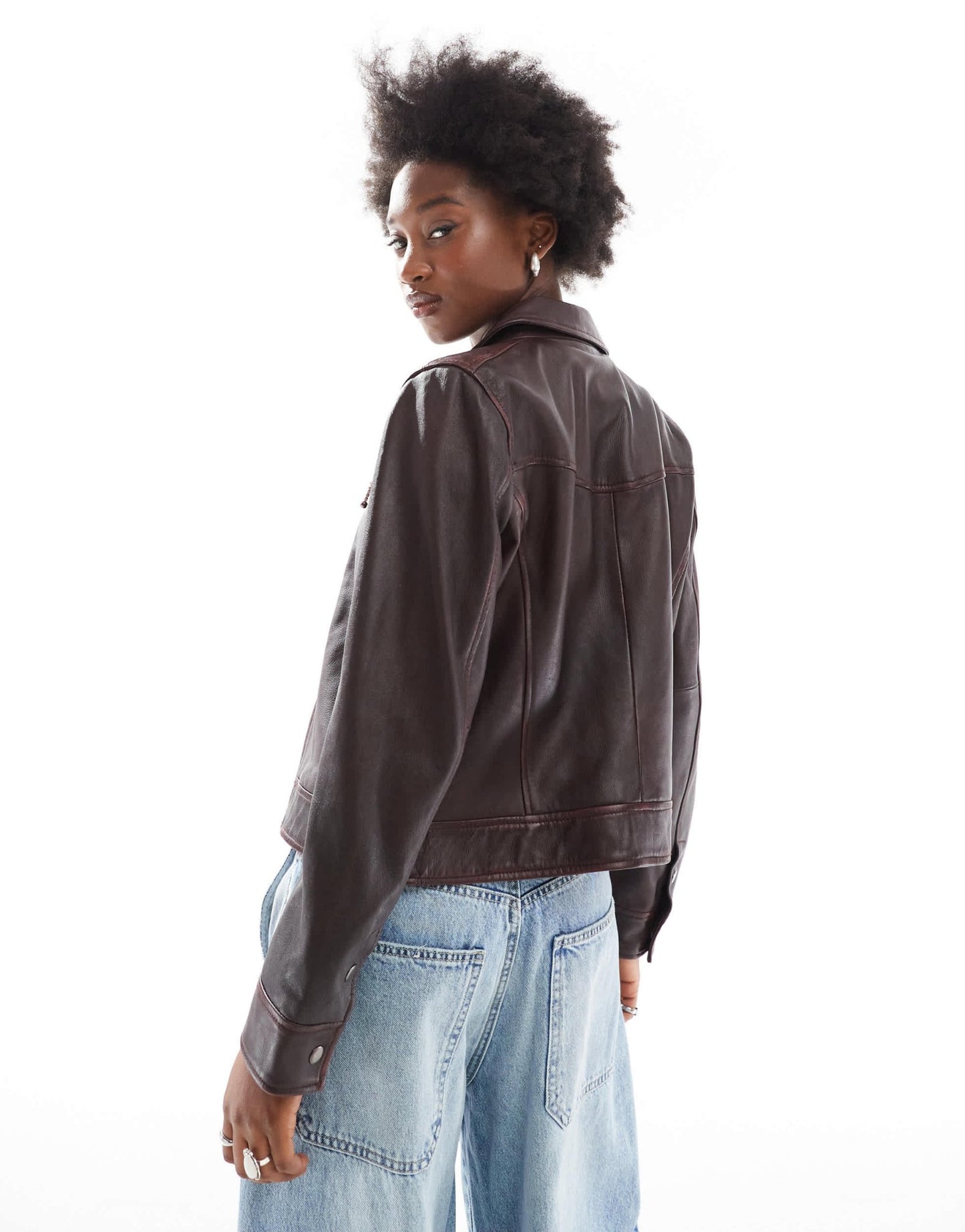 Urbancode wash effect leather fitted jacket in burgundy - ASOS Sample Sale EU Store