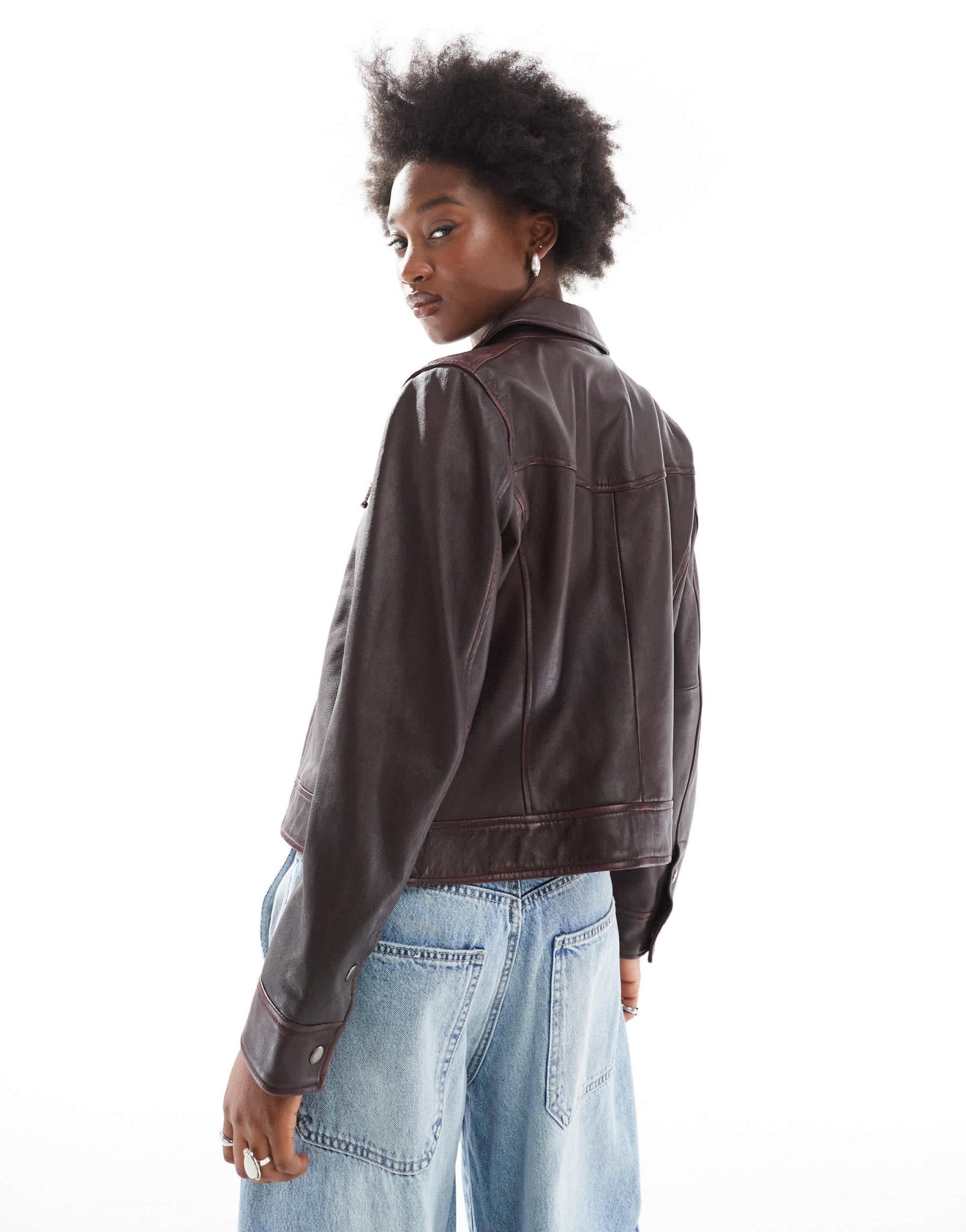 Urbancode wash effect leather fitted jacket in burgundy - ASOS Sample Sale EU Store