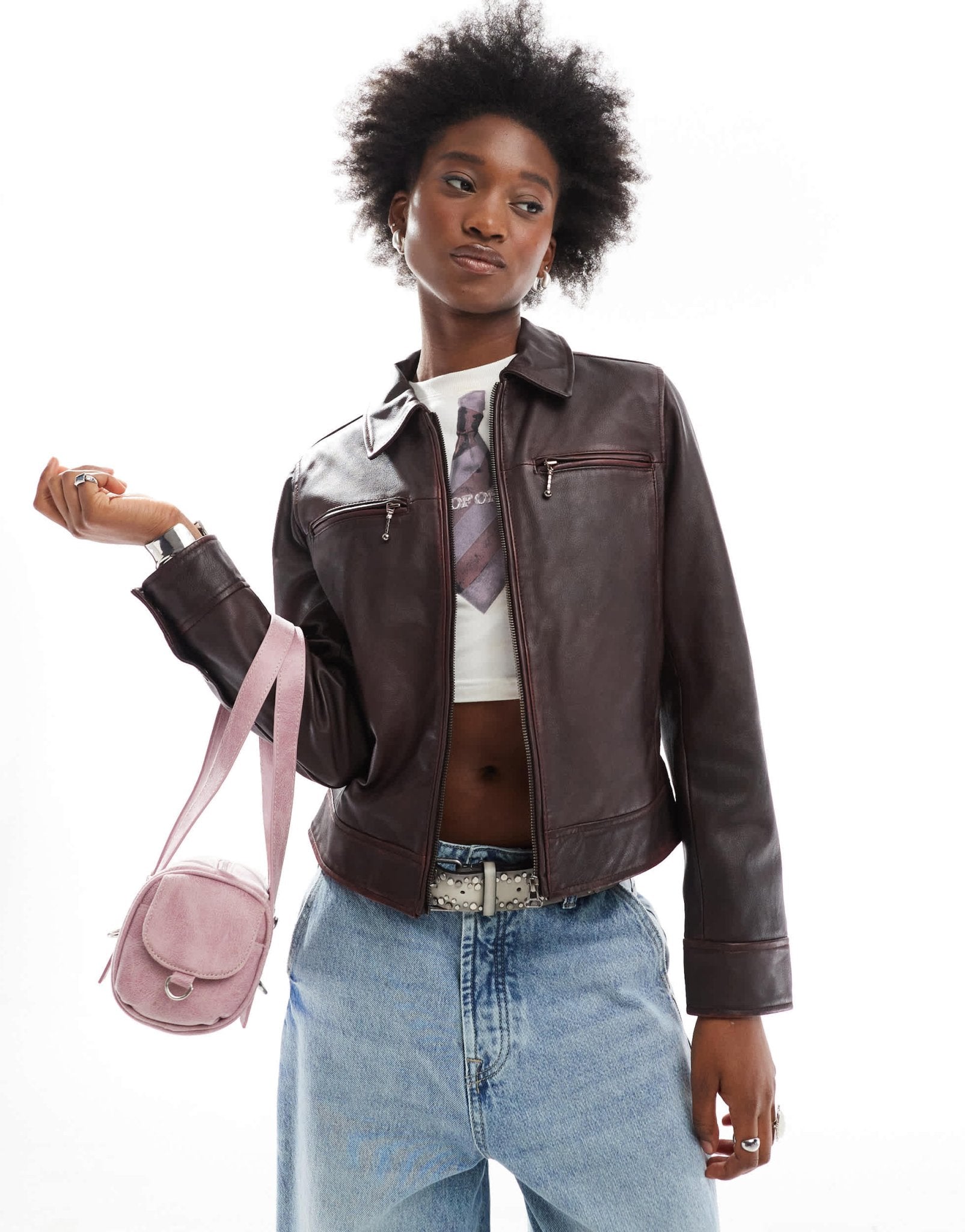 Urbancode wash effect leather fitted jacket in burgundy - ASOS Sample Sale EU Store