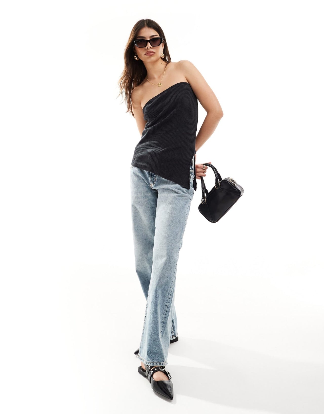 Vero Moda asymmetric ribbed jersey bandeau top in washed grey - ASOS Sample Sale EU Store