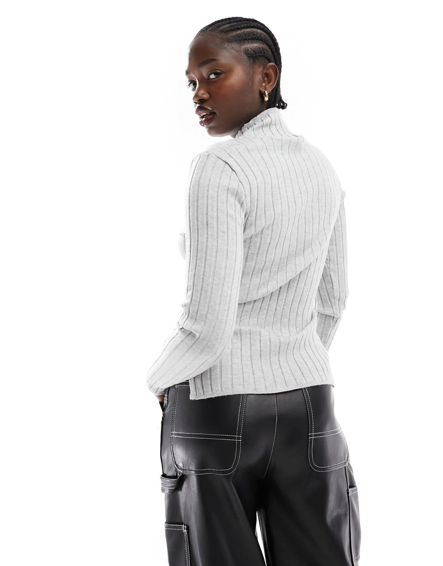 Vero Moda Aware high neck lightweight knitted top with ribbing in grey - ASOS Sample Sale EU Store