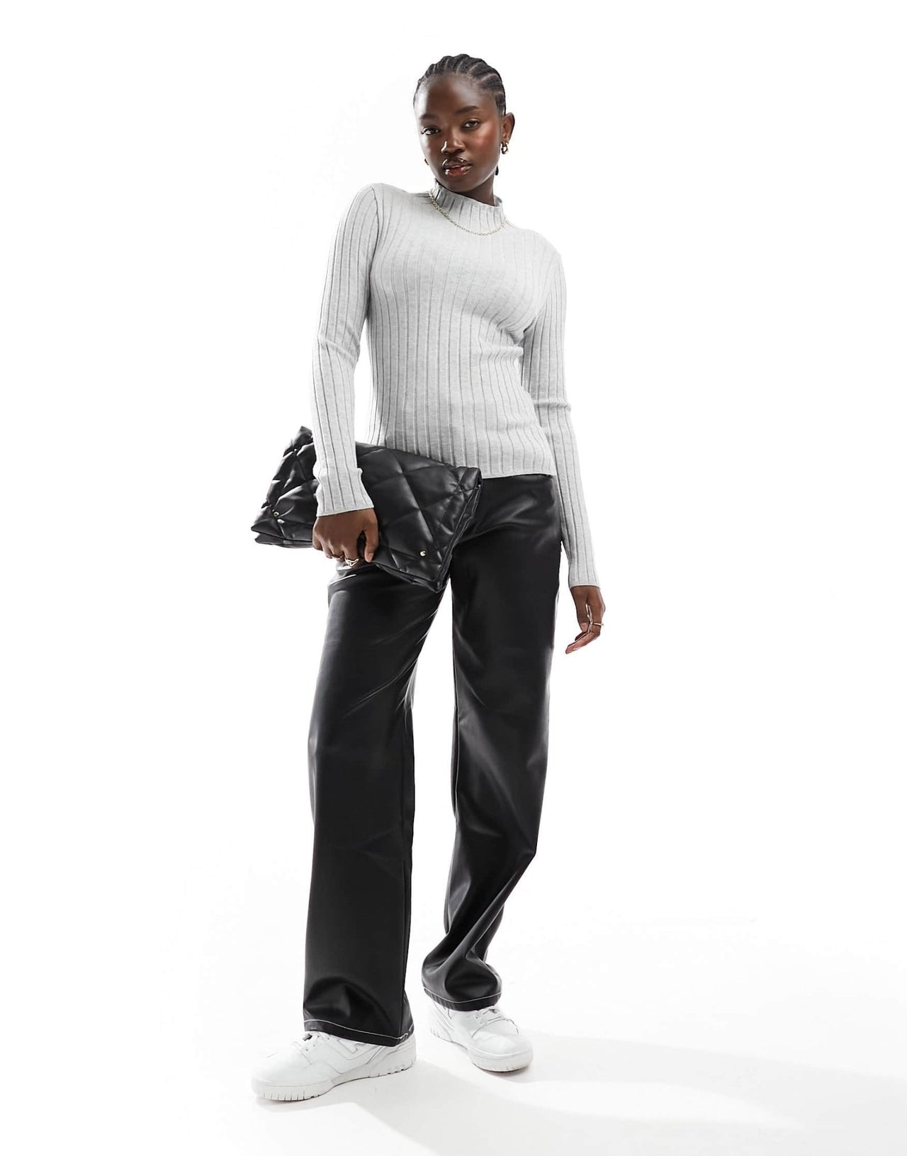 Vero Moda Aware high neck lightweight knitted top with ribbing in grey - ASOS Sample Sale EU Store