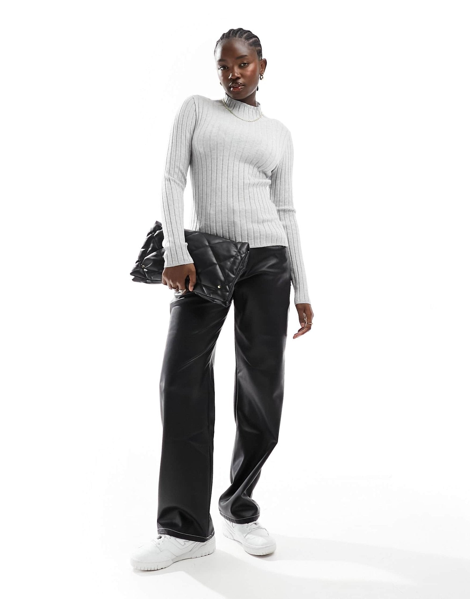 Vero Moda Aware high neck lightweight knitted top with ribbing in grey - ASOS Sample Sale EU Store