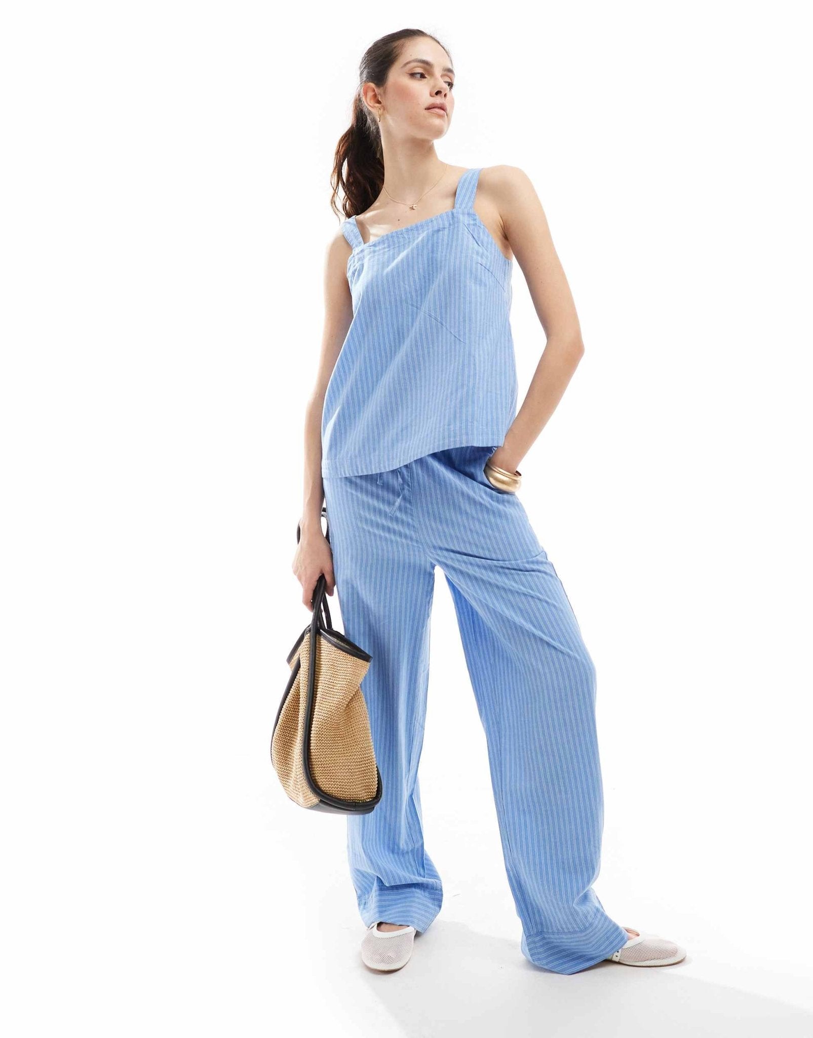 Vero Moda cotton square neck vest top co - ord in blue stripe - ASOS Sample Sale EU Store
