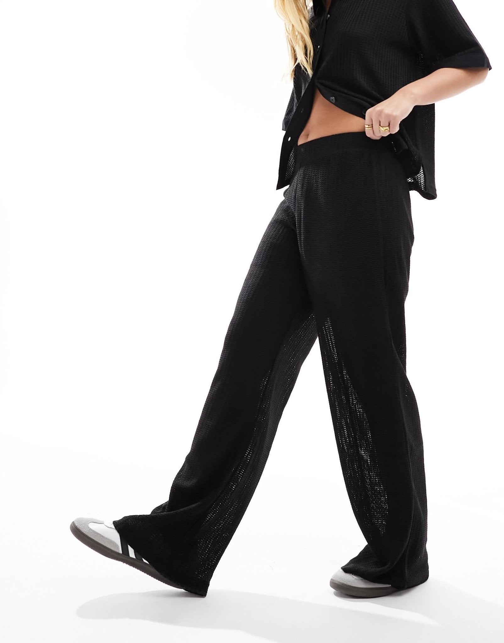 Vero Moda crochet wide leg trouser co - ord in black - ASOS Sample Sale EU Store