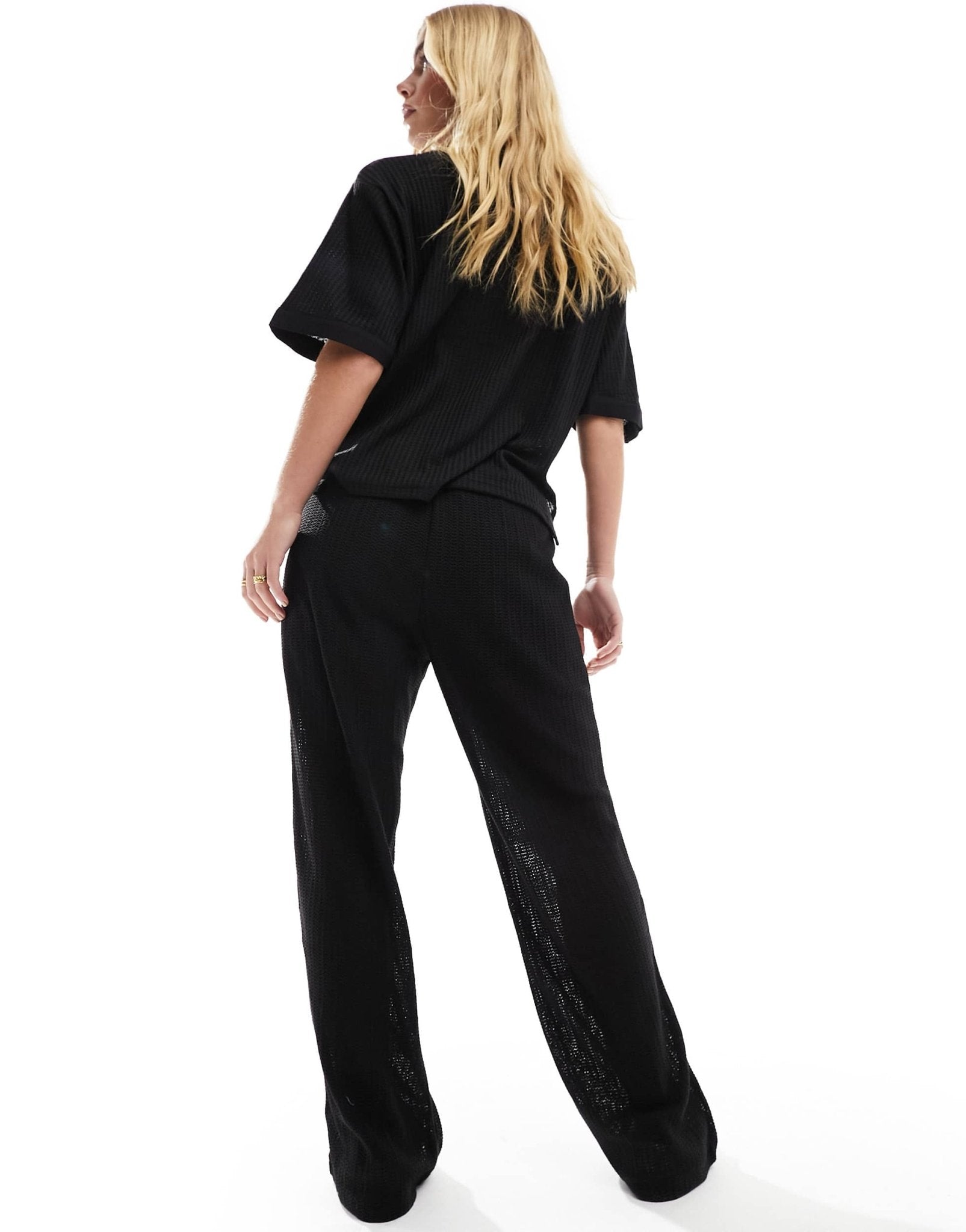 Vero Moda crochet wide leg trouser co - ord in black - ASOS Sample Sale EU Store