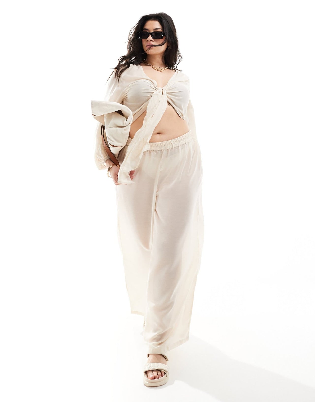 Vero Moda Curve beach trouser co - ord in stone - ASOS Sample Sale EU Store