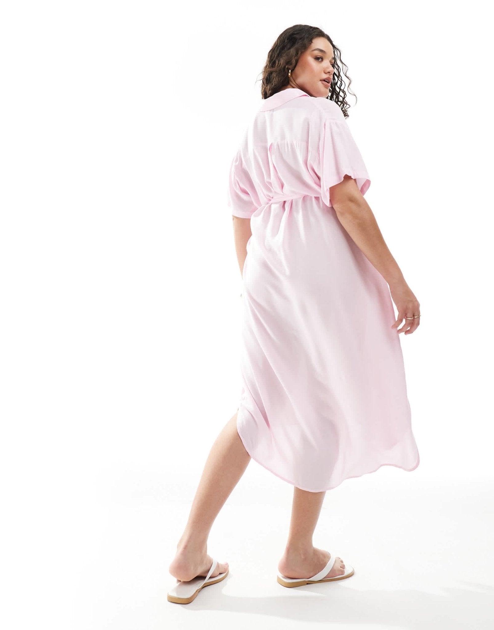 Vero Moda Curve shirt midi dress with tie belt in pink - ASOS Sample Sale EU Store