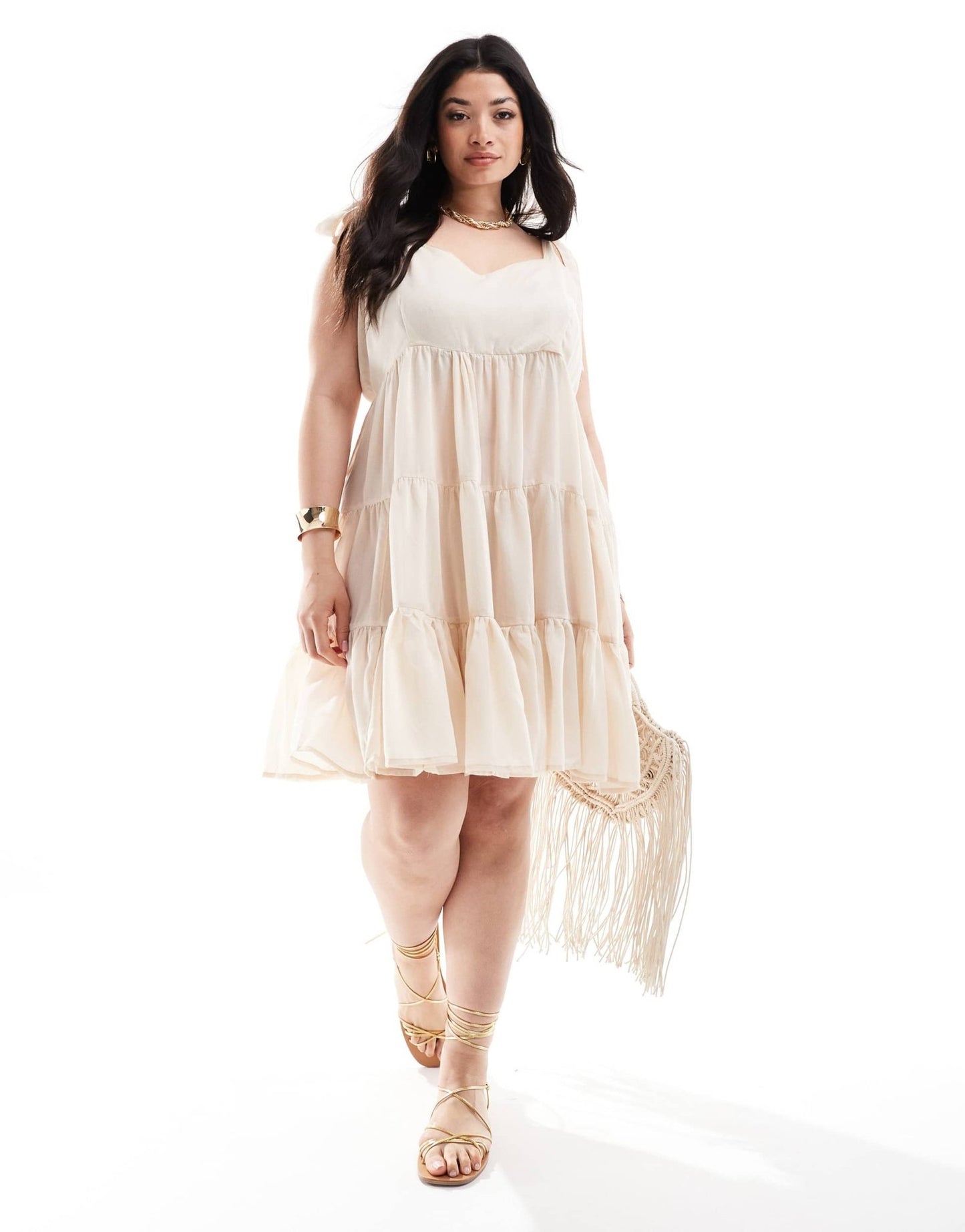 Vero Moda Curve tie shoulder tiered beach mini dress in cream - ASOS Sample Sale EU Store