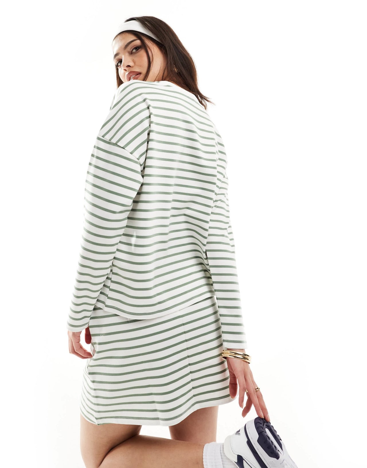 Vero Moda jersey mini skirt co - ord in green stripe - ASOS Sample Sale EU Store