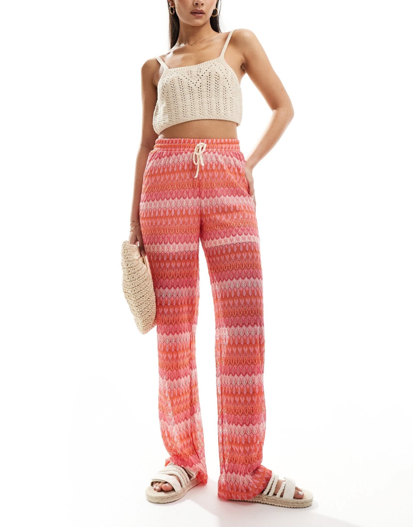 Vero Moda lace beach trouser in pink chevron print - ASOS Sample Sale EU Store