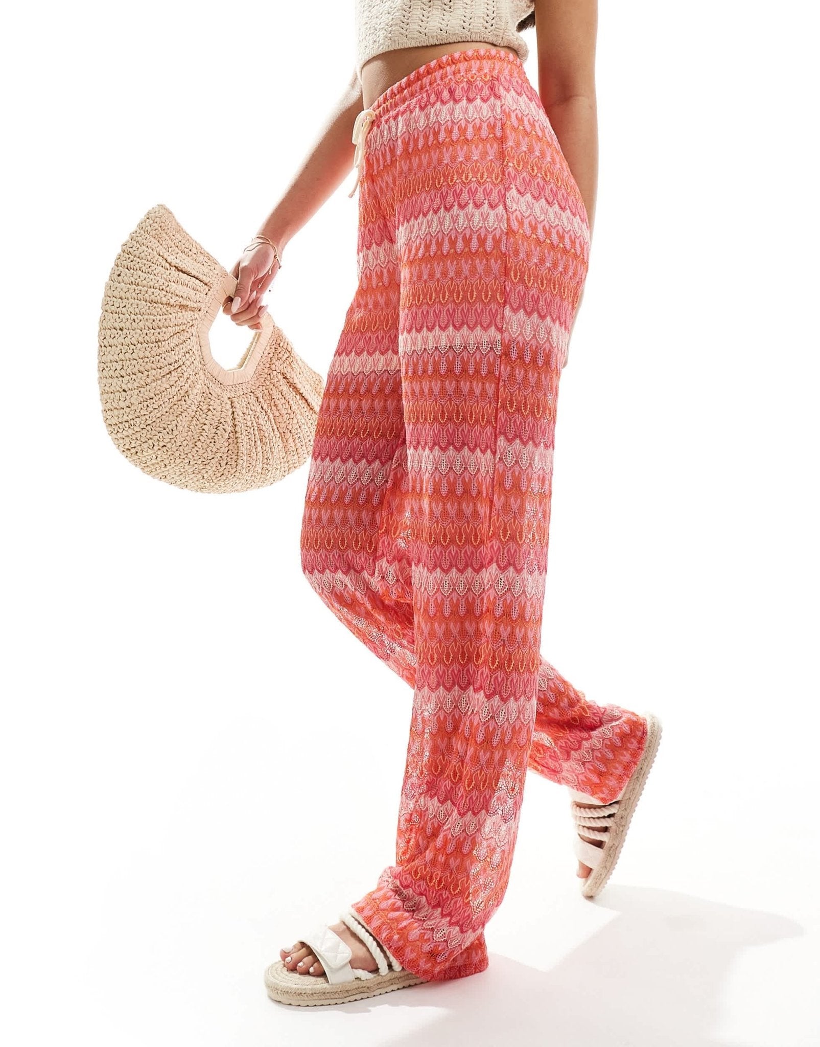 Vero Moda lace beach trouser in pink chevron print - ASOS Sample Sale EU Store
