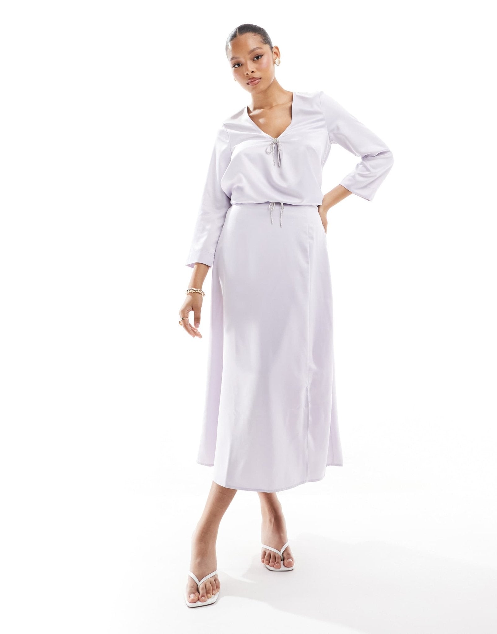 Vero Moda midi skirt with embellished bow in lavender blue - ASOS Sample Sale EU Store