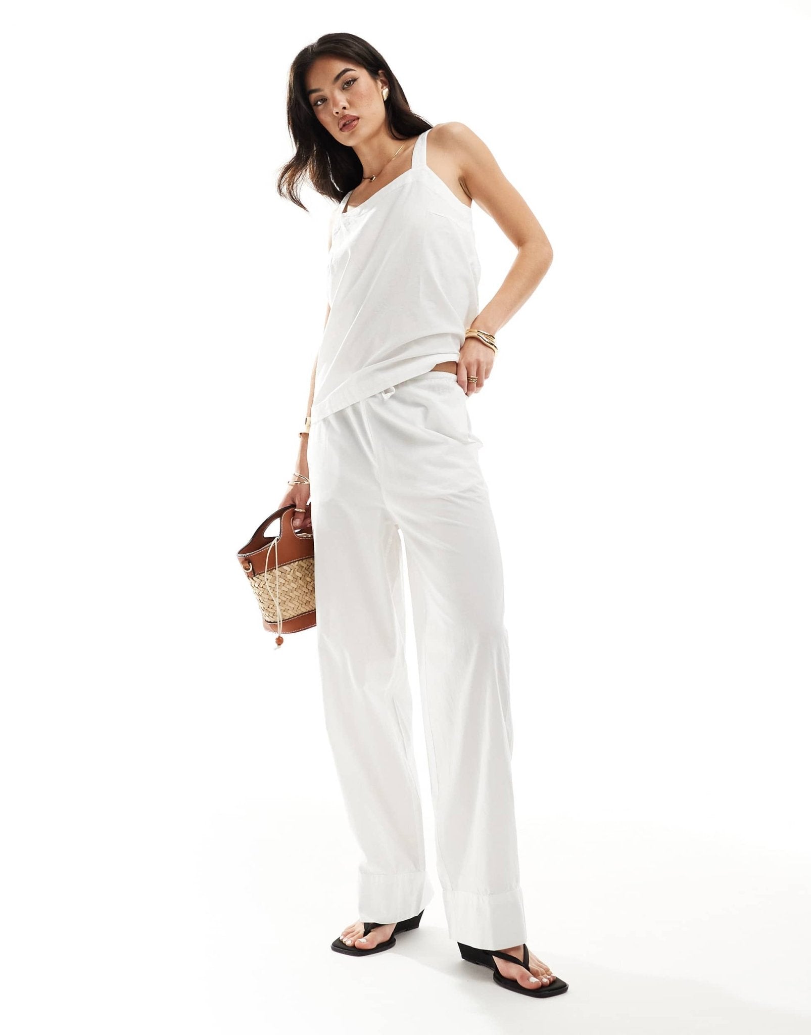 Vero Moda mix and match tie waist wide leg trouser in white - ASOS Sample Sale EU Store