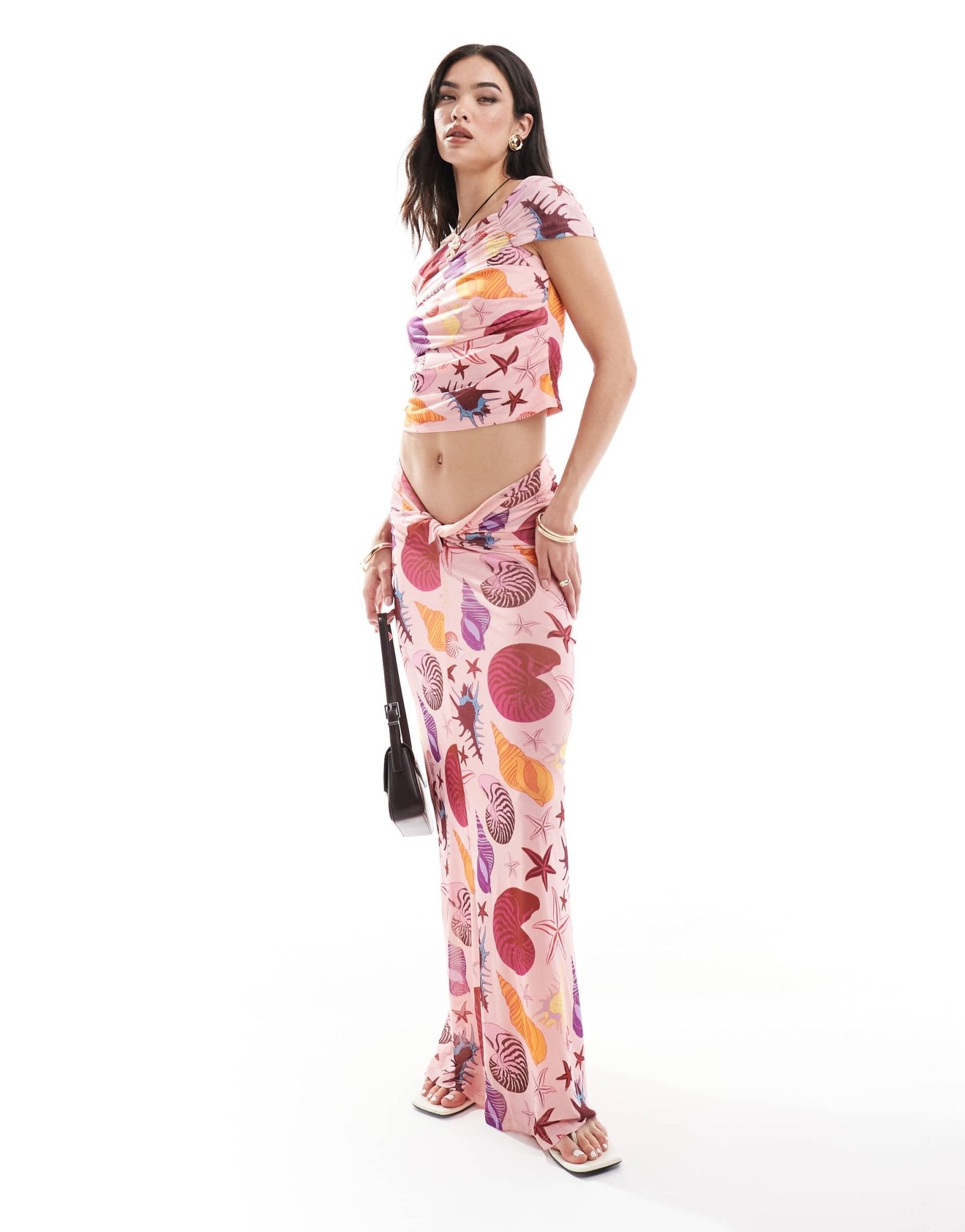 Vero Moda off shoulder mesh top co - ord in pink shell print - ASOS Sample Sale EU Store