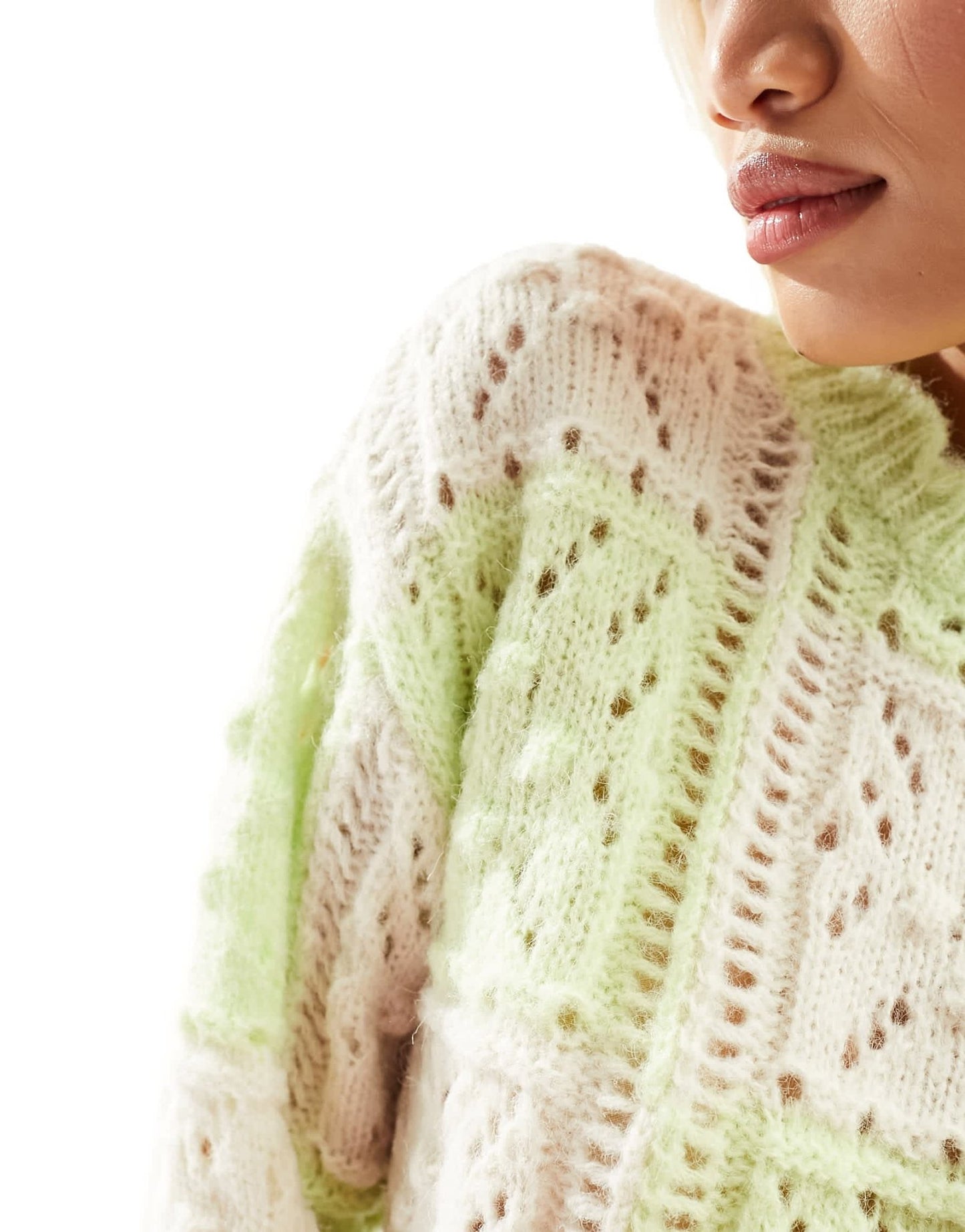 Vero Moda oversized crochet knit jumper in lime and white - ASOS Sample Sale EU Store
