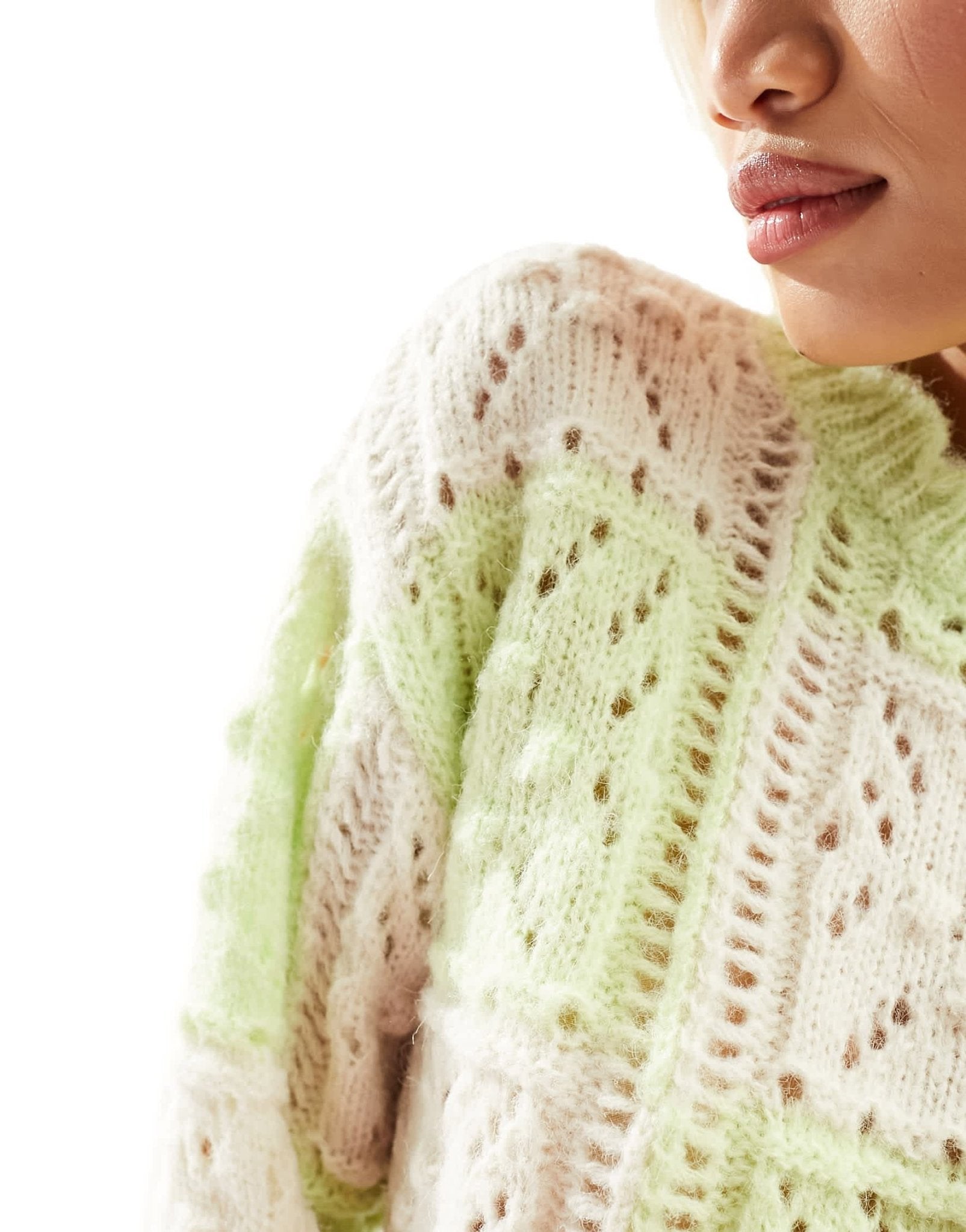 Vero Moda oversized crochet knit jumper in lime and white - ASOS Sample Sale EU Store