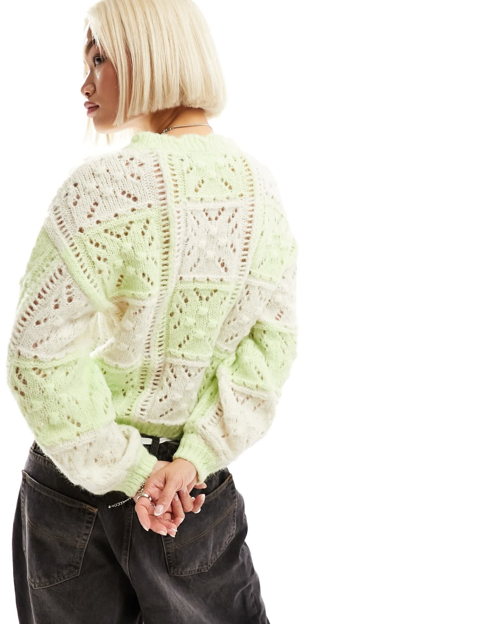 Vero Moda oversized crochet knit jumper in lime and white - ASOS Sample Sale EU Store