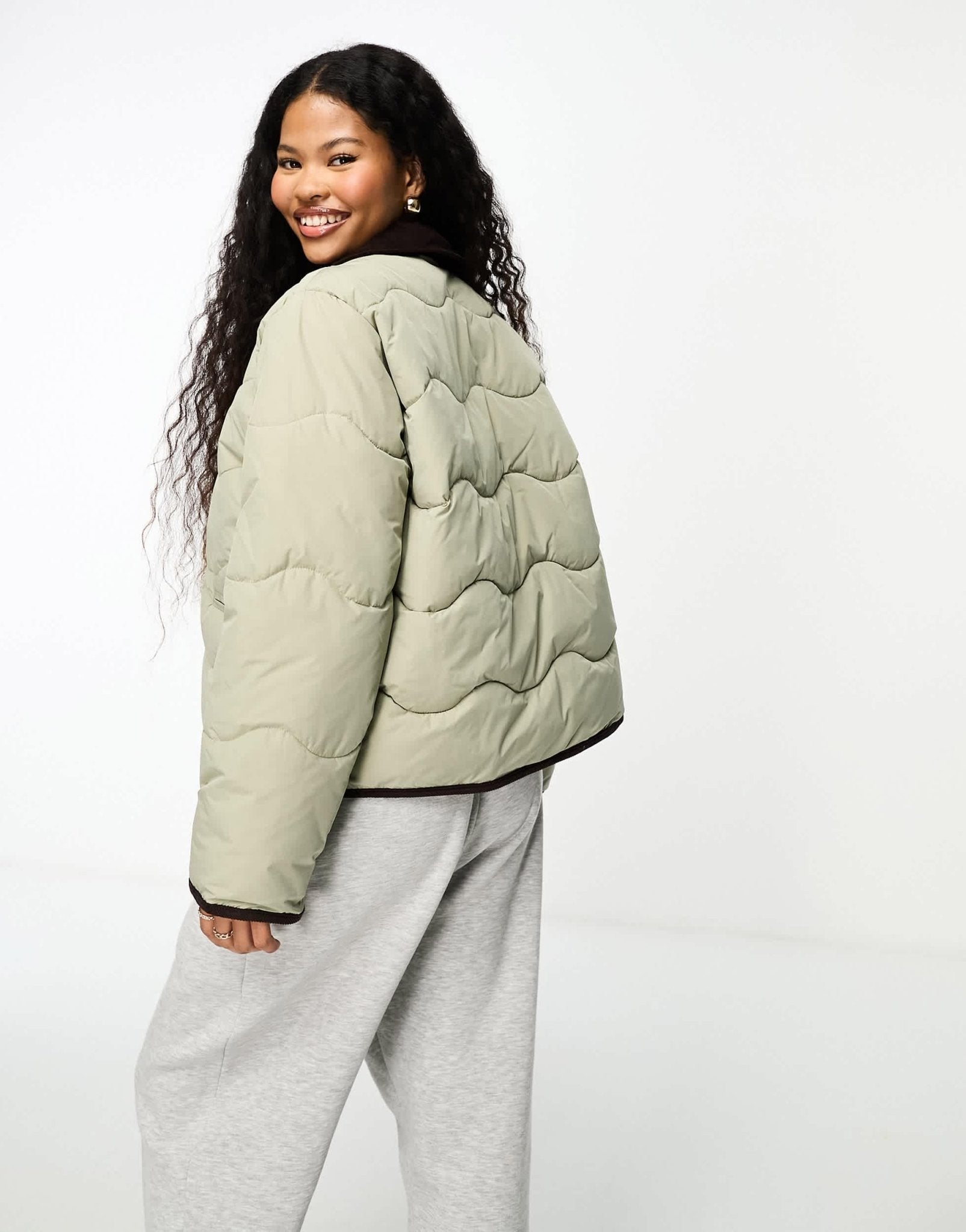 Vero Moda Petite quilted jacket with cord collar and detail in stone - ASOS Sample Sale EU Store