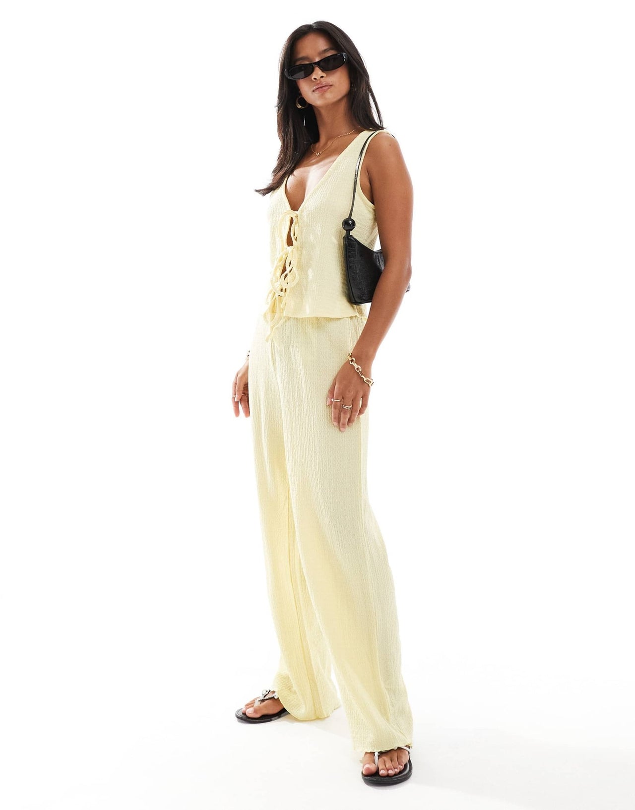 Vero Moda Petite textured jersey trouser co - ord in pale lemon - ASOS Sample Sale EU Store