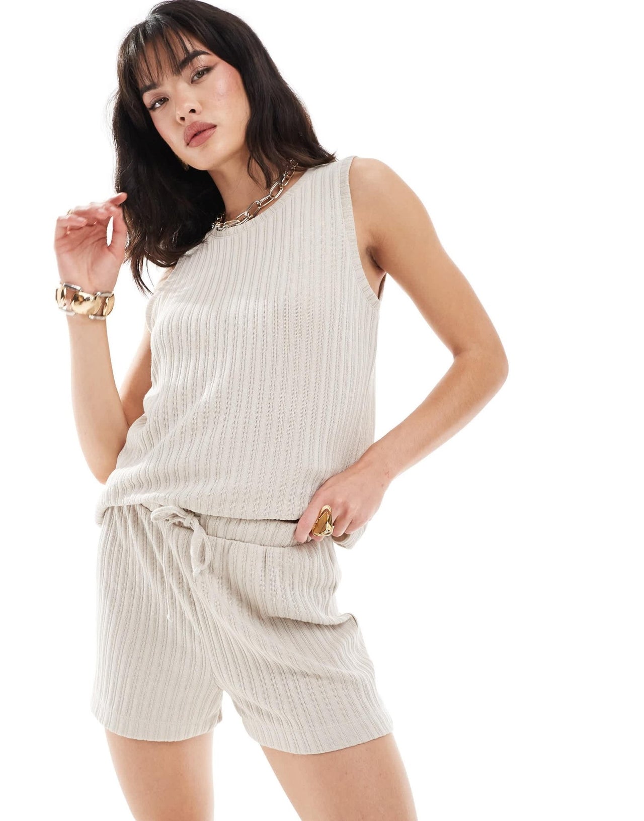 Vero Moda ribbed jersey shorts co - ord in stone - ASOS Sample Sale EU Store