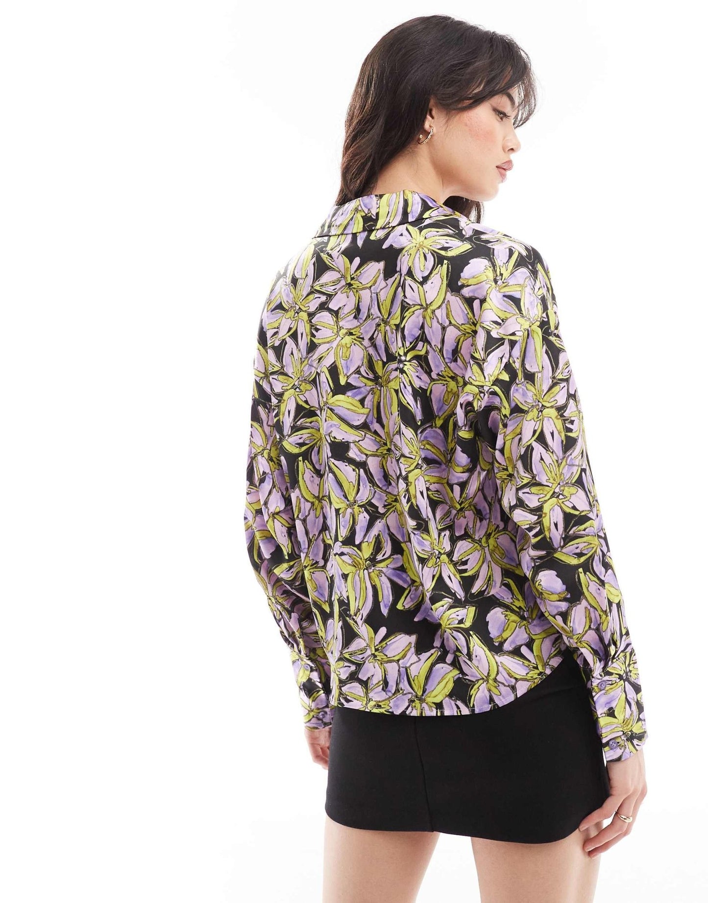 Vero Moda satin open collar shirt in purple print - ASOS Sample Sale EU Store