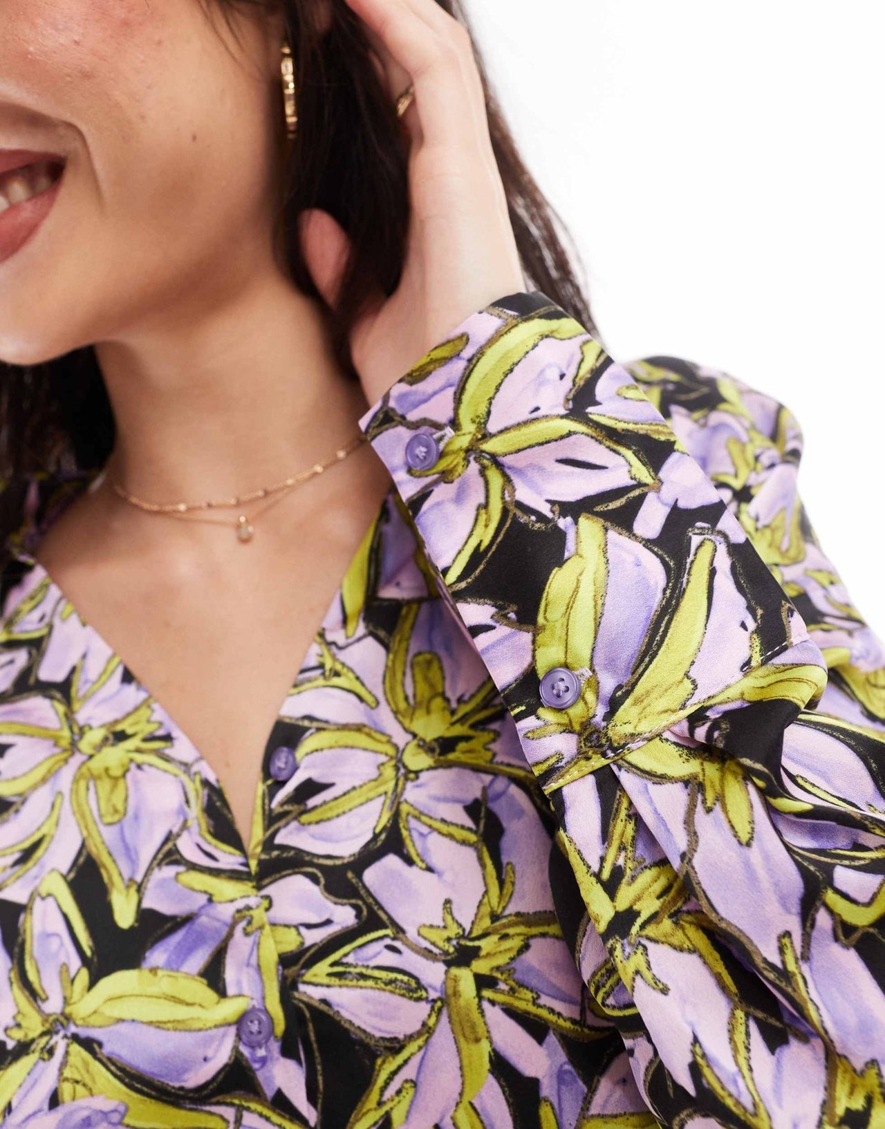Vero Moda satin open collar shirt in purple print - ASOS Sample Sale EU Store