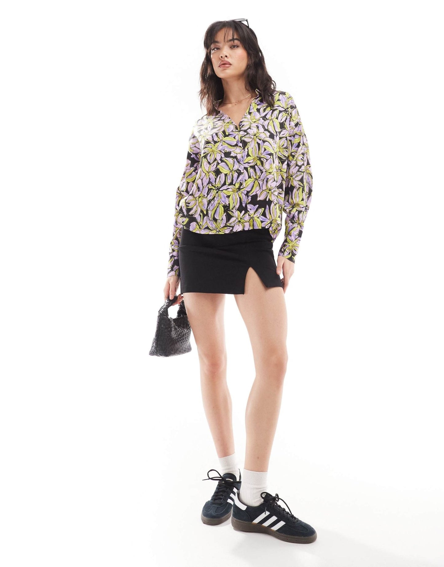 Vero Moda satin open collar shirt in purple print - ASOS Sample Sale EU Store