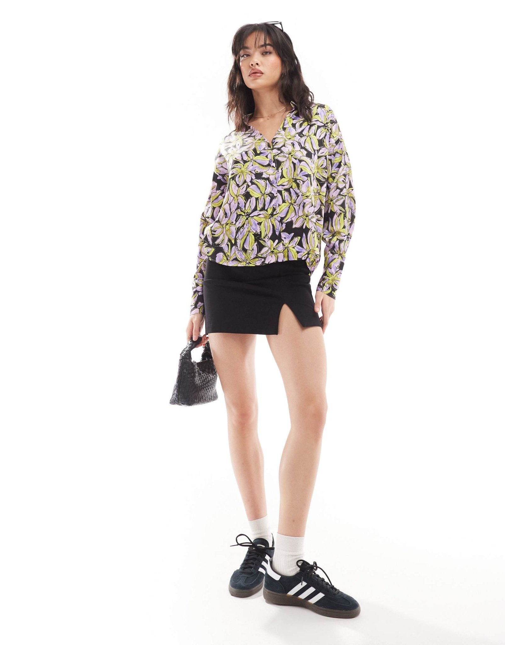 Vero Moda satin open collar shirt in purple print - ASOS Sample Sale EU Store
