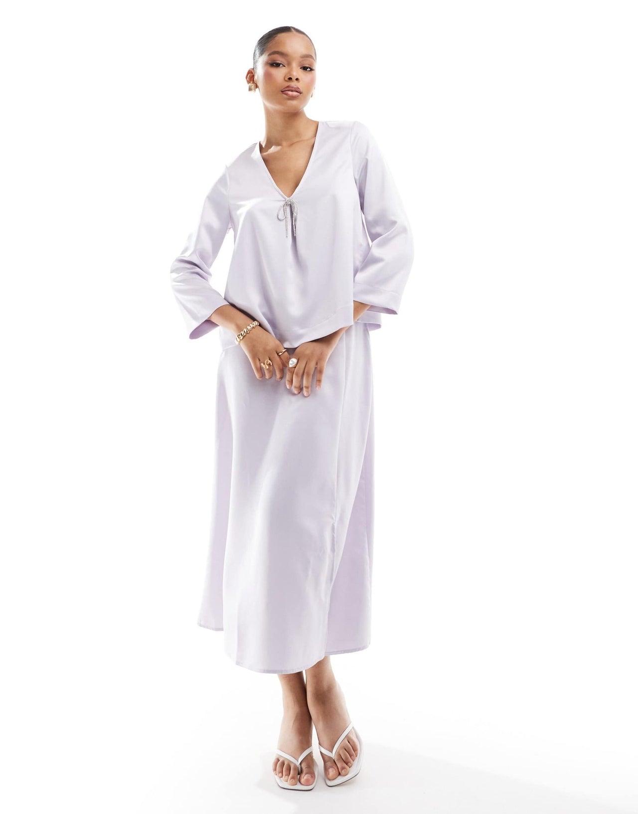 Vero Moda satin top with embellished bow in lavender blue - ASOS Sample Sale EU Store