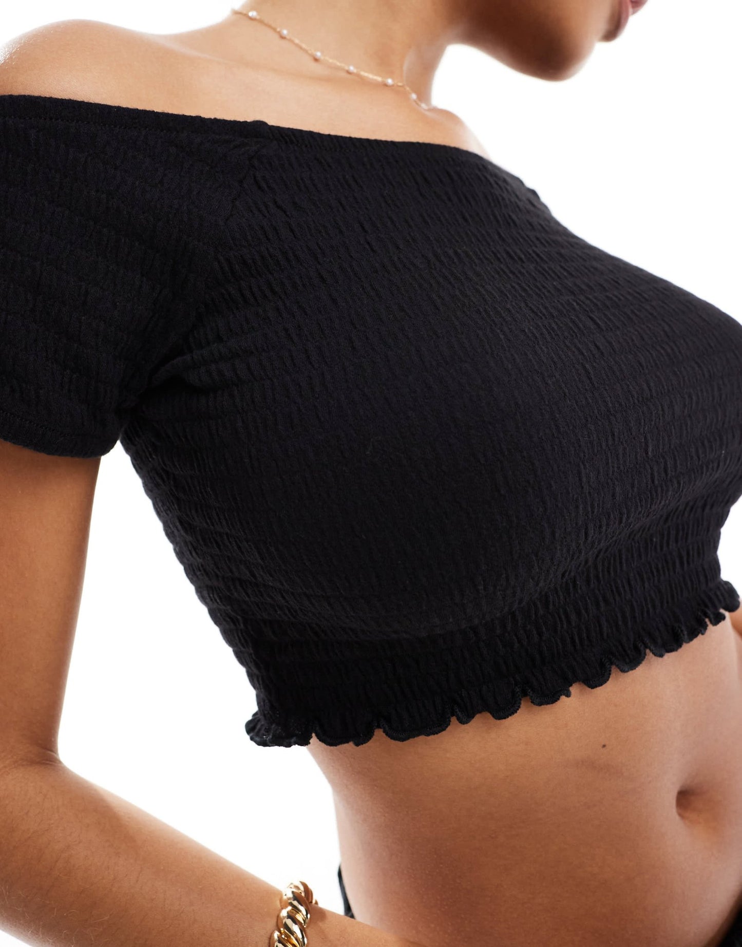 Vero Moda shirred lettuce edge cropped top co - ord in black - ASOS Sample Sale EU Store
