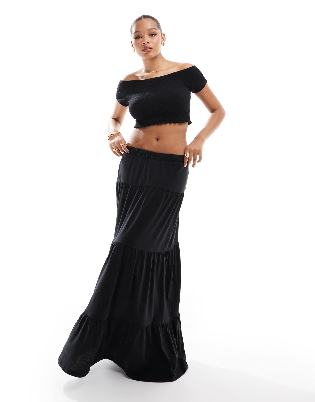 Vero Moda shirred lettuce edge cropped top co - ord in black - ASOS Sample Sale EU Store